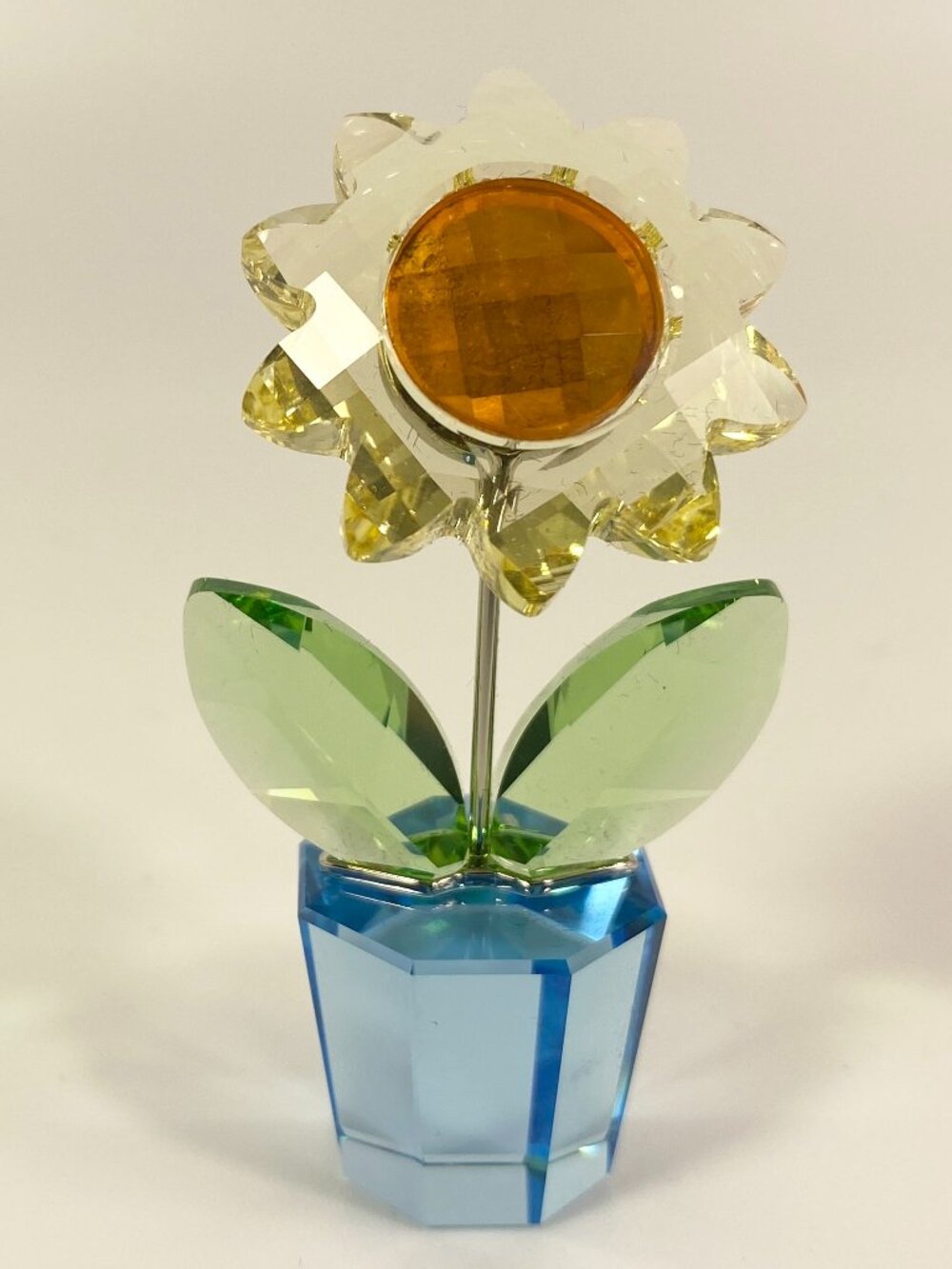 Swarovski Crystals Happy Flower Sunflower 2” Blue Pot #681738 Retired 1087No Box